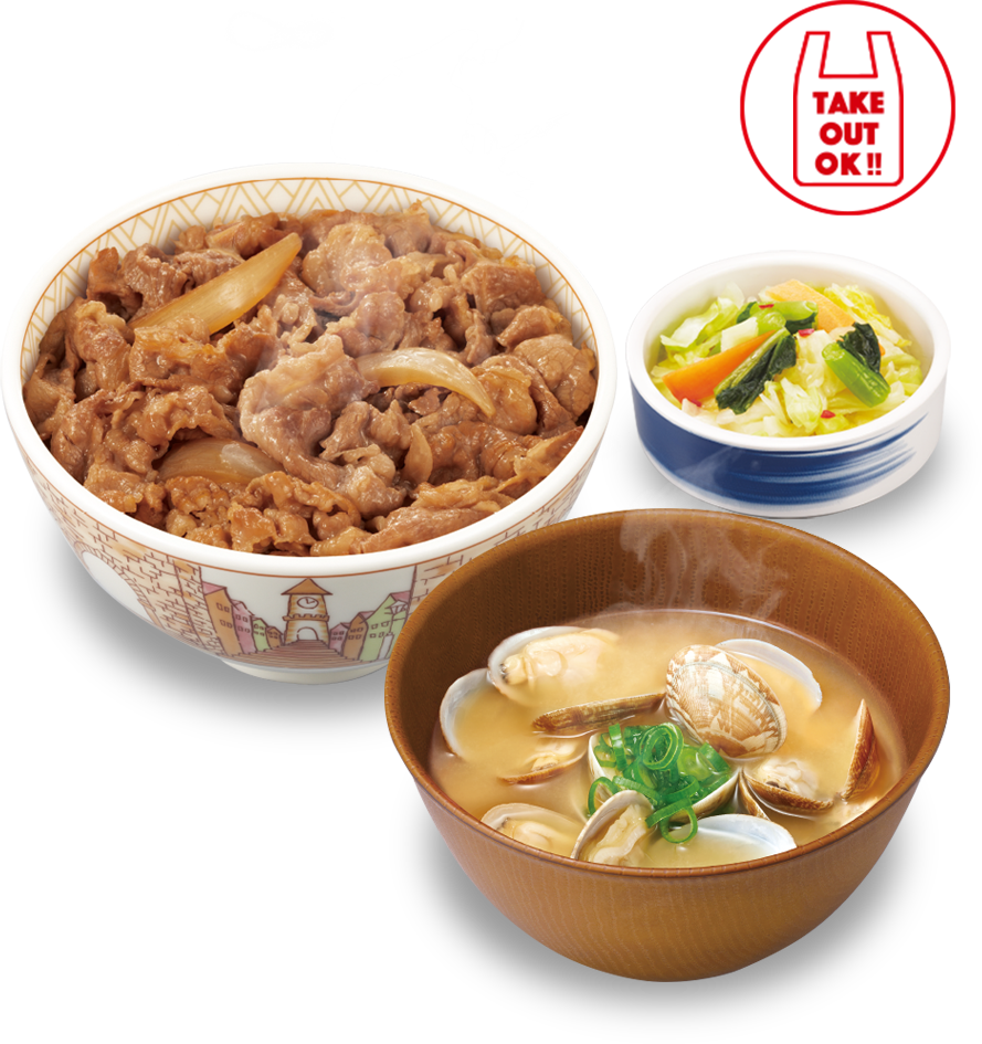 牛丼あさり汁おしんこセット