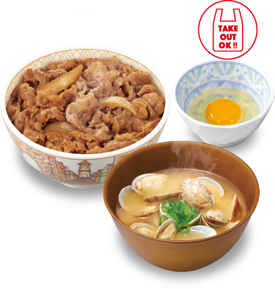 牛丼あさり汁たまごセット