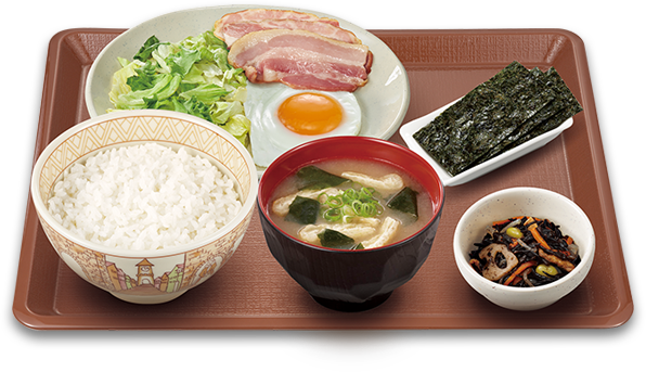 自社製ベーコンエッグ朝食