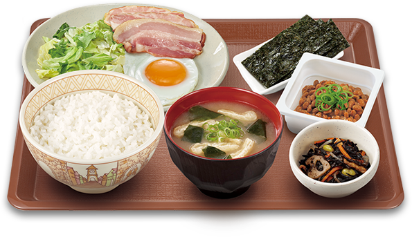 納豆ベーコンエッグ朝食