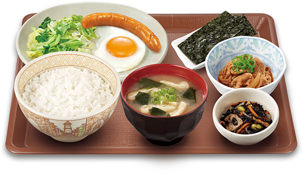 牛小鉢ソーセージエッグ朝食