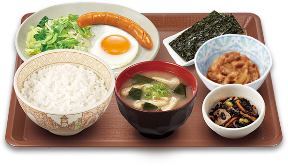 牛小鉢ソーセージエッグ朝食