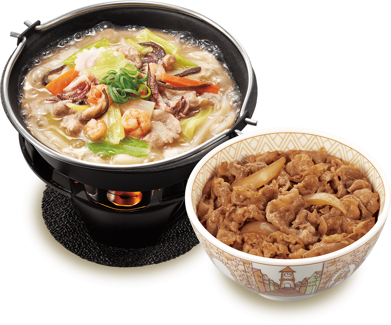 海鮮ちゃんぽんうどん牛丼セット