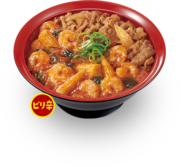 牛あいがけエビチリ丼
