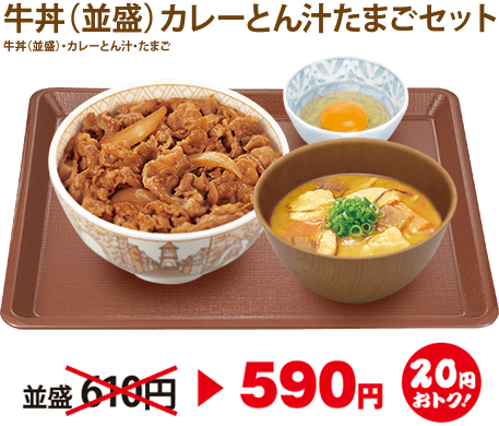 牛丼（並盛）カレーとん汁たまごセット