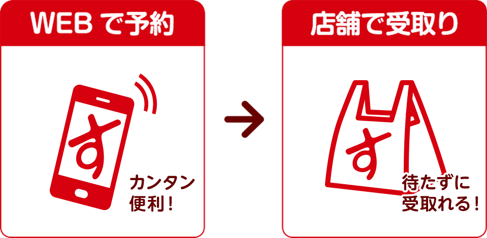 WEBで予約 カンタン便利！ 店舗で受け取り 待たずに受け取れる！