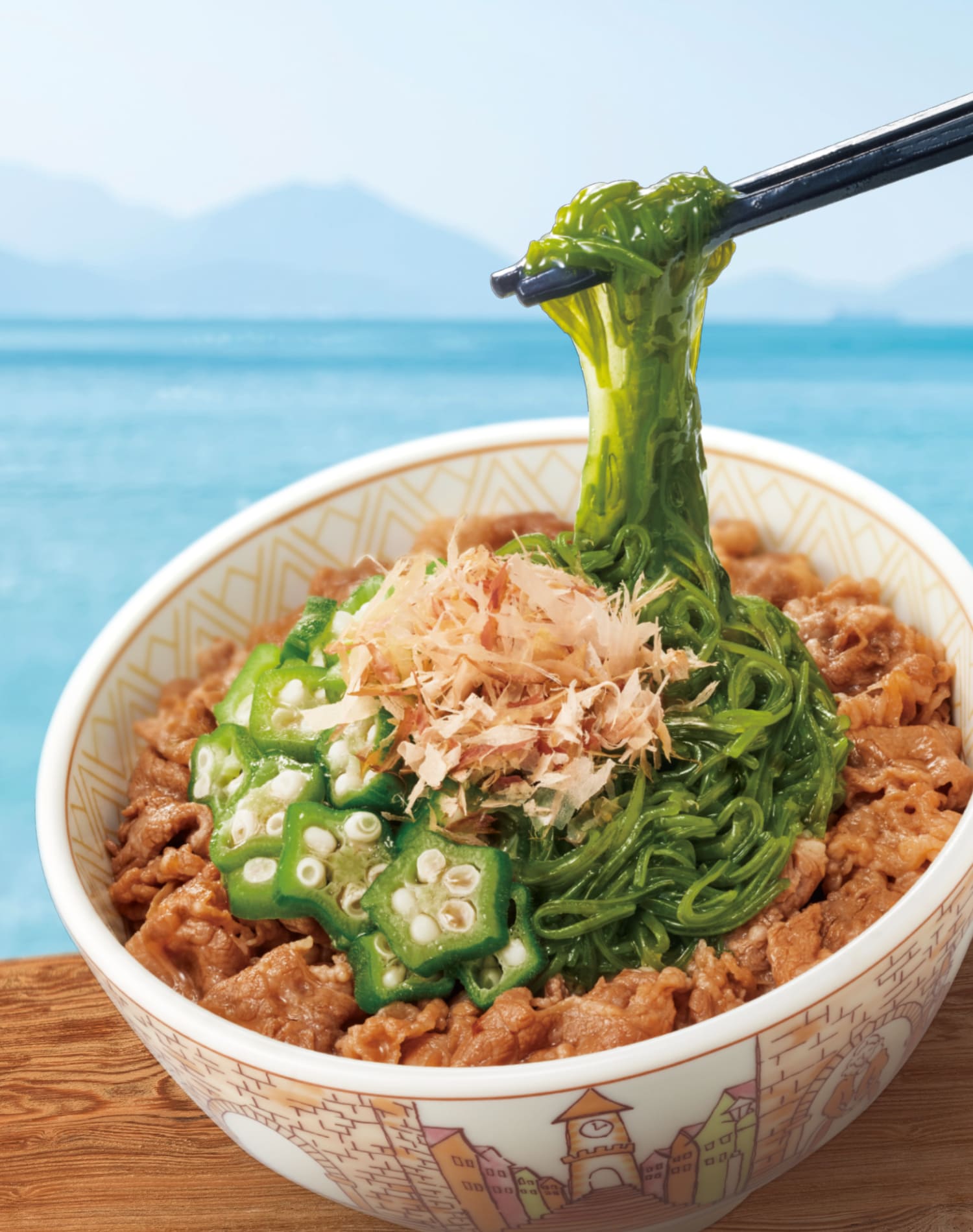 めかぶオクラ牛丼_背景