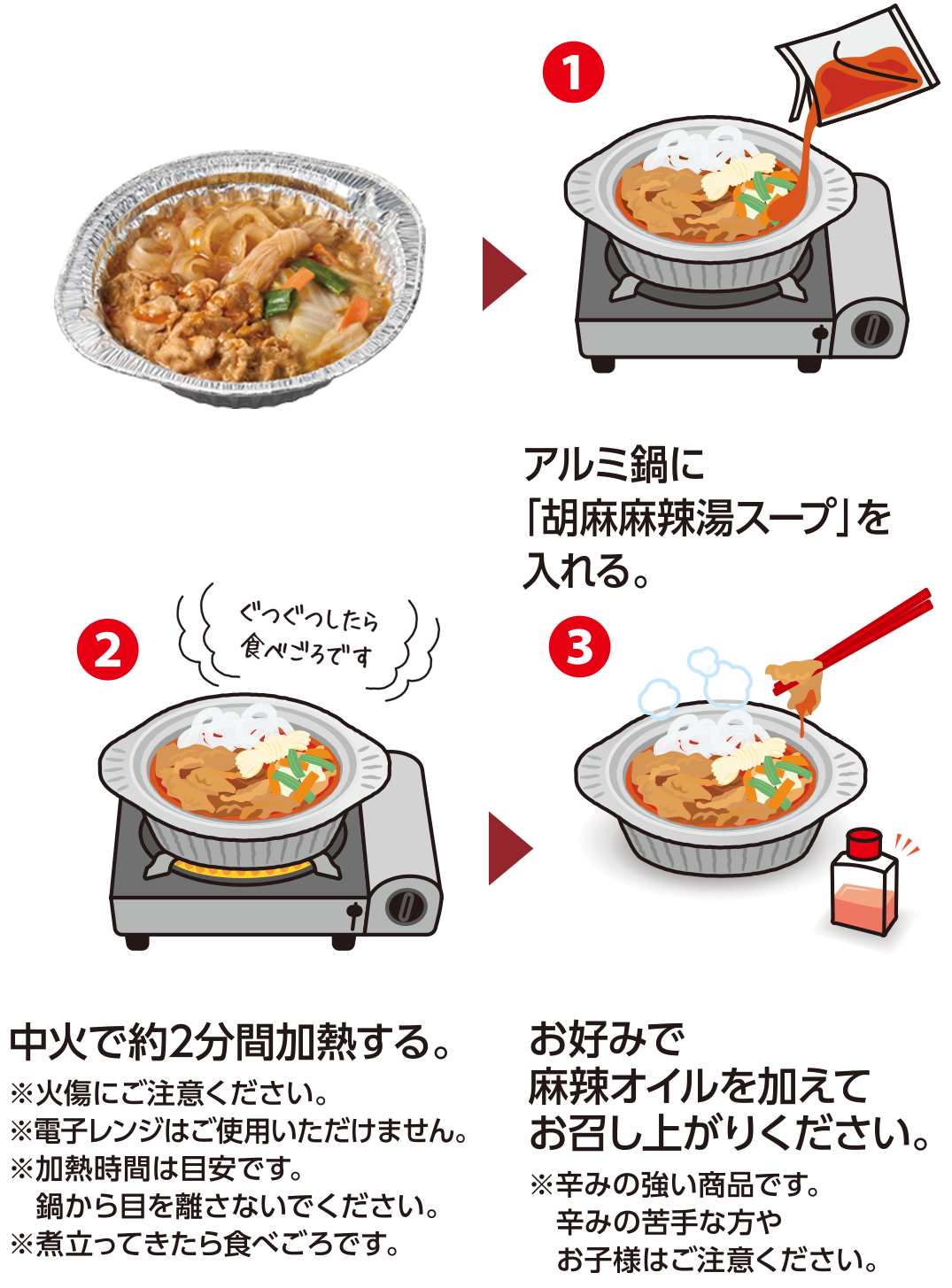 牛・胡麻麻辣湯鍋食べ方