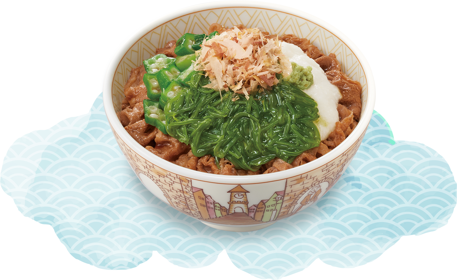 山かけめかぶオクラ牛丼