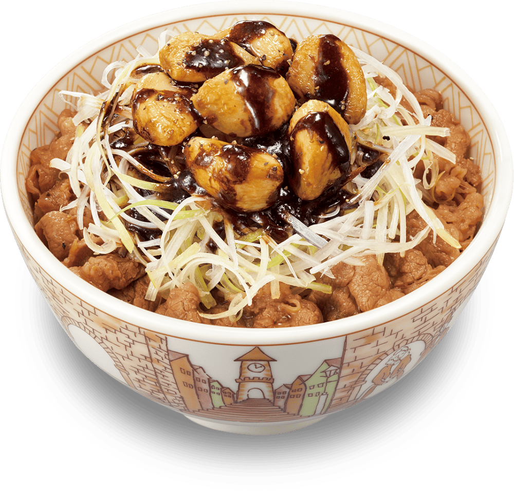 にんにく黒だれ白髪ねぎ牛丼