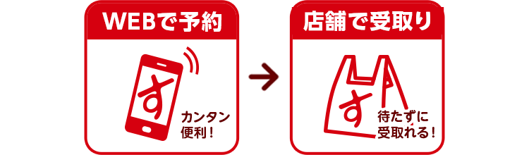 WEBで予約 カンタン便利！ 店舗で受け取り 待たずに受け取れる！